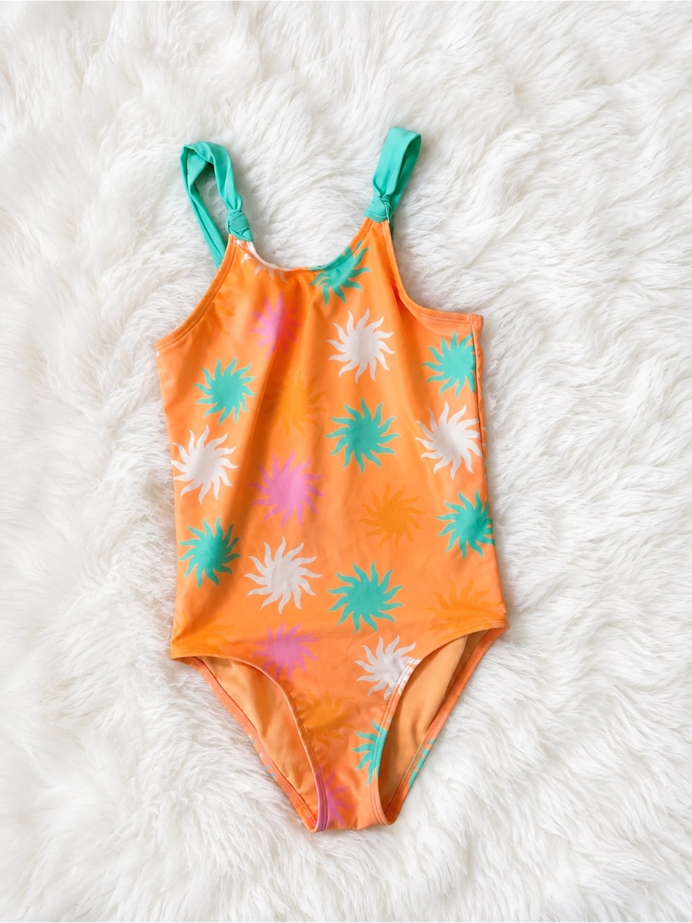 George Girls Youth Large 10–12 One-Piece Swimsuit – Orange Sun Print